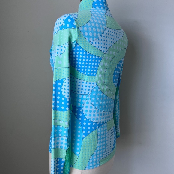 Ibkul Seafoam Green Dots Swirl Mock Neck Golf Sun Shirt Size Small - Picture 14 of 16